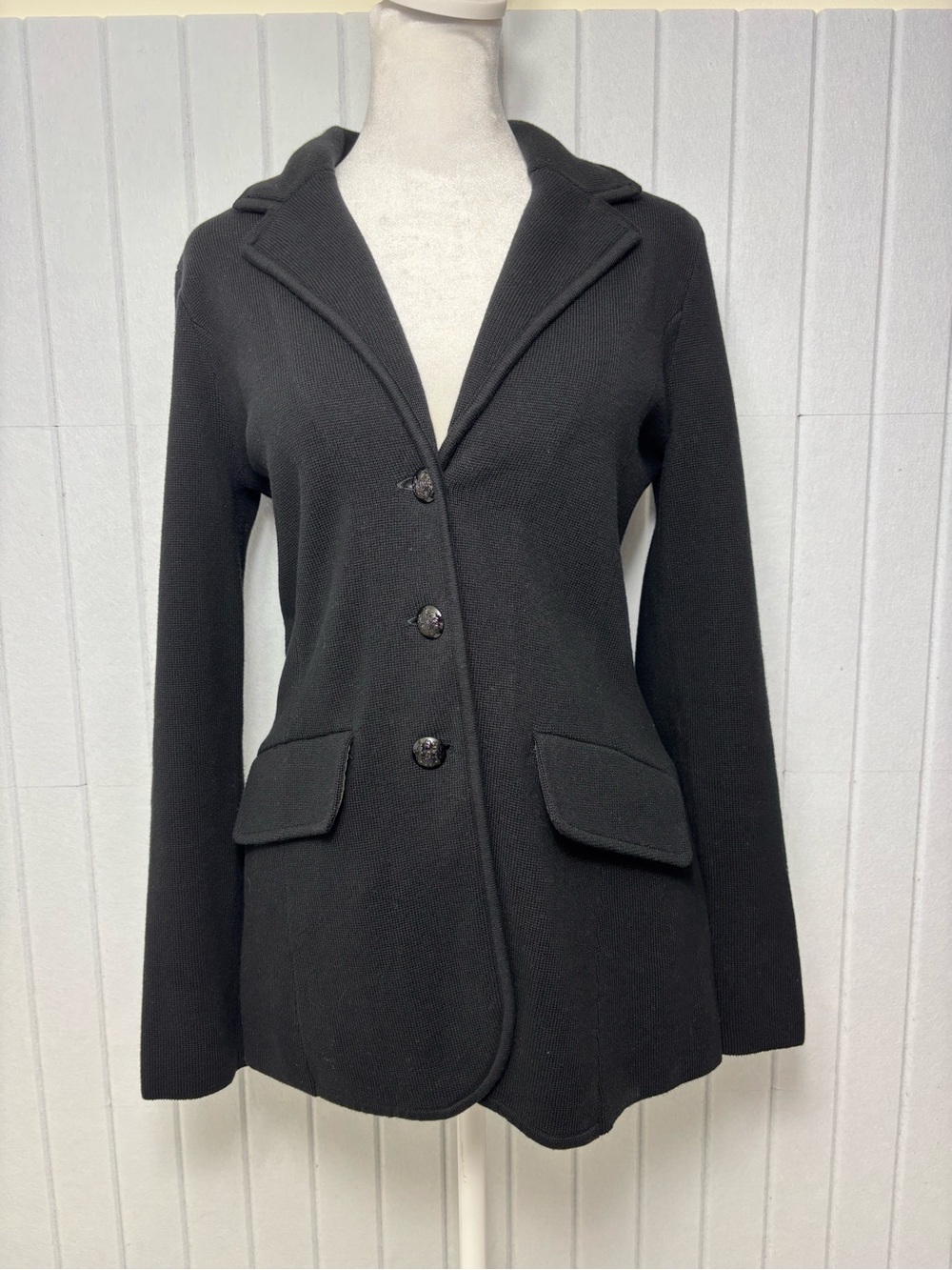 Lauren Ralph Lauren Black Cotton Sweater-Knit Blazer size S - Picture 3 of 15